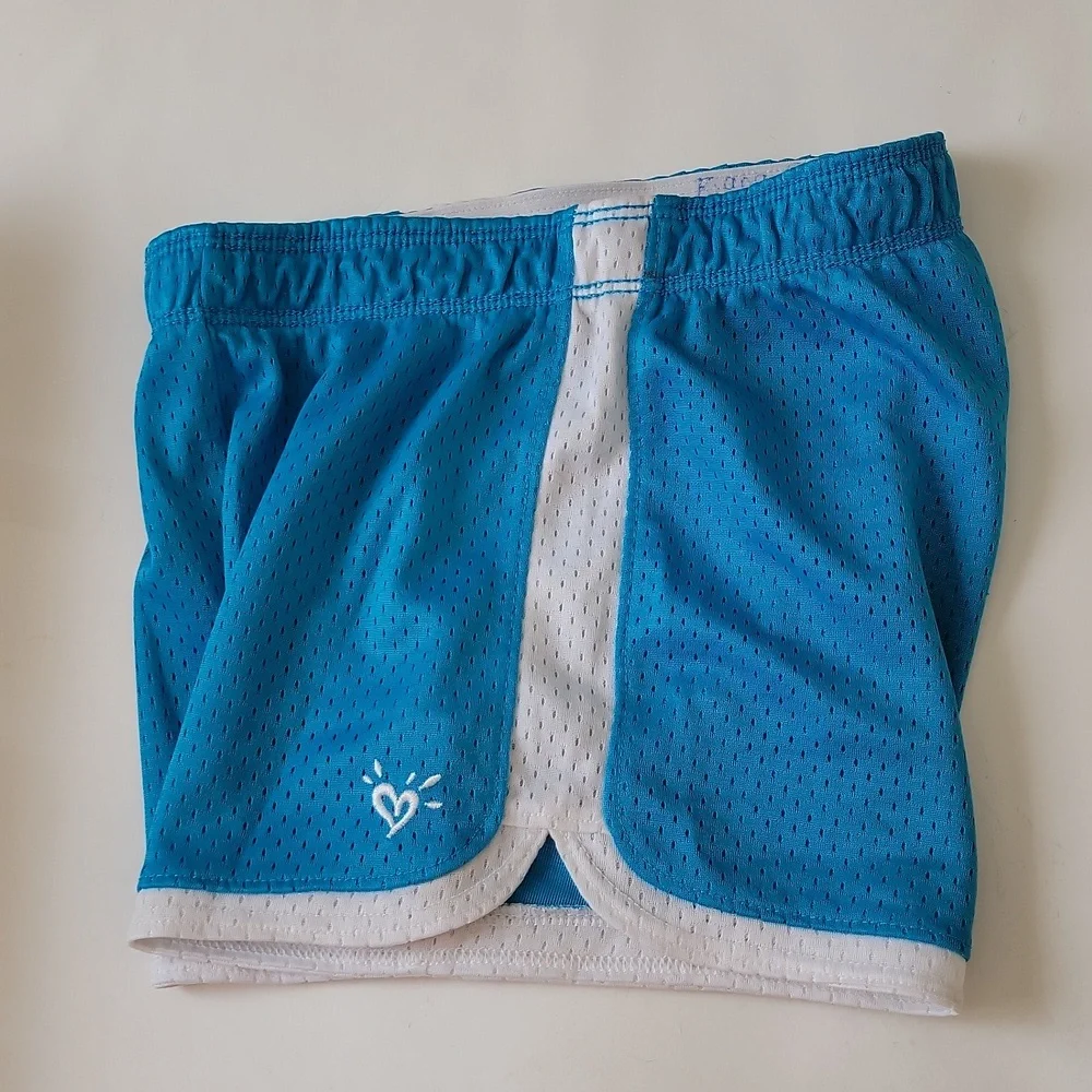 Justice Girls Athletic Mesh Dolphin Shorts Blue White Trim Elastic Waist Size 6